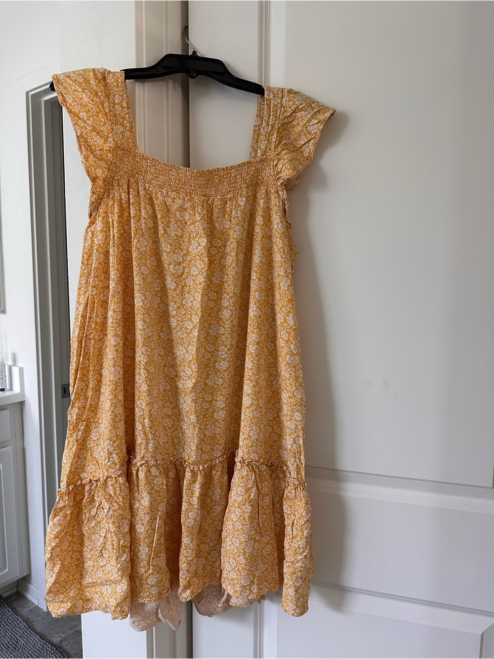 Wonderly Mustard Floral Smocked Mini Dress